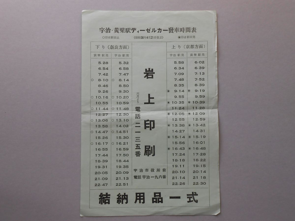 宇治・黄檗駅　ディーゼルカー発車時間表